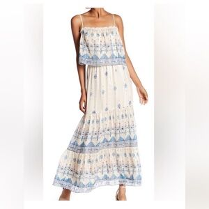 Joie Cream and Blue Silk Patterned Dress